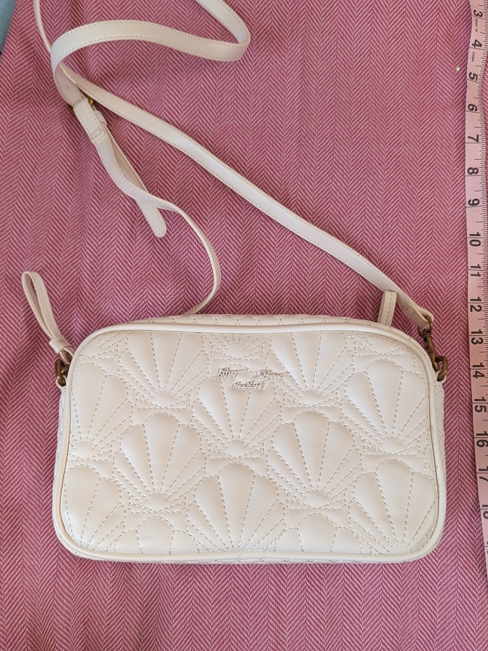 Betsey Johnson For Shore Cream Camera Shell-Pattern Crossbody Bag